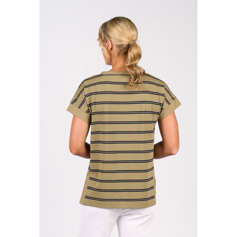 Vassalli Striped Drop Sleeve Top With Stepped Hem image number 1
